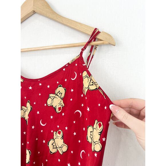 VTG Women's Red Satin Teddy Bear Slip Dress Medium Chemise - Picture 2 of 4